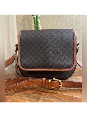 CELINE VINTAGE BROWN MACADAM PVC WITH LEATHER TRIM BAG